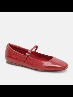 Dolce Vita Reyes Red Crinkle Leather Mary Jane Flats with Square Toe